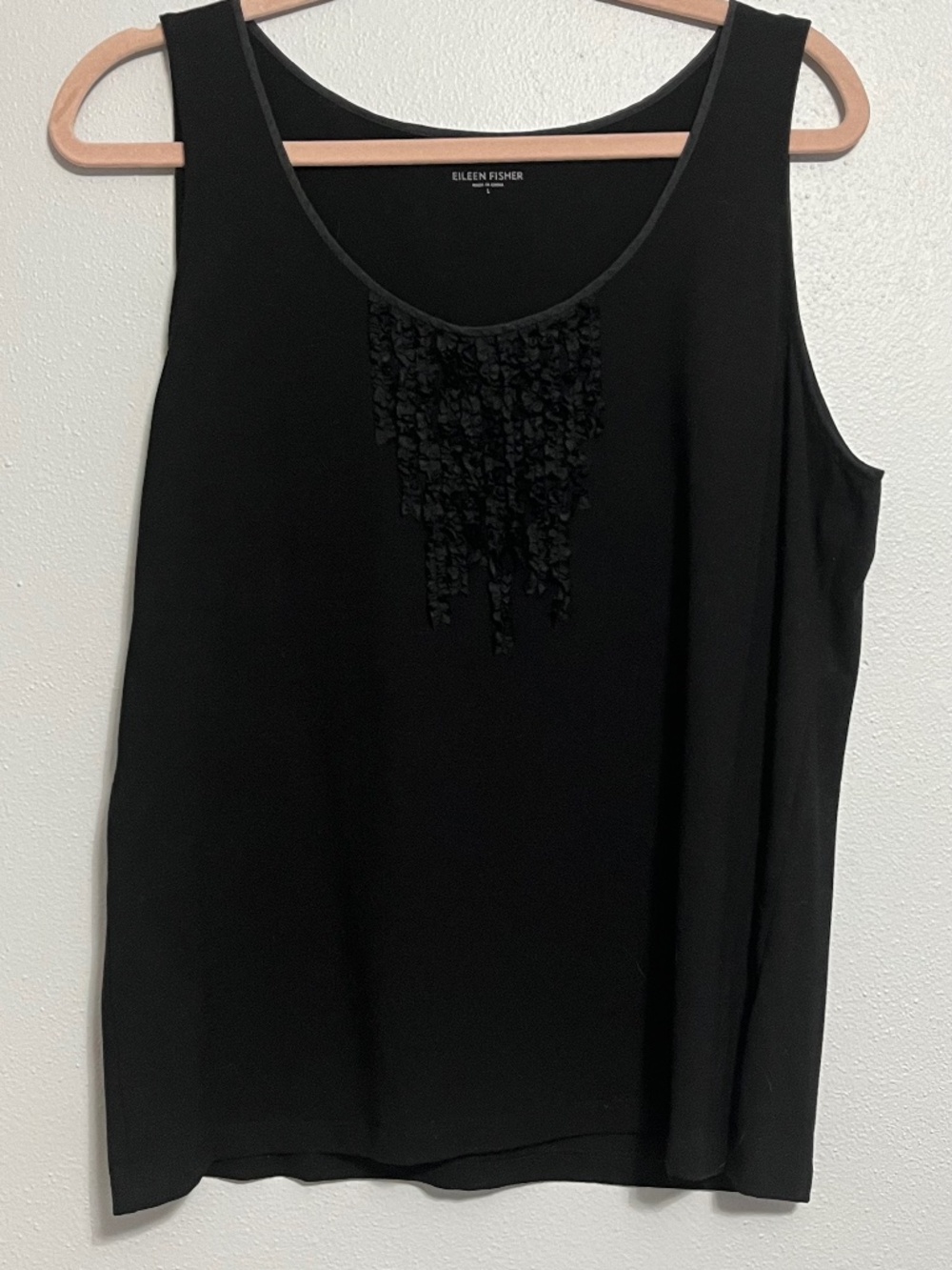 Eileen Fisher Black Viscose Ribbon Detail Tank Top L